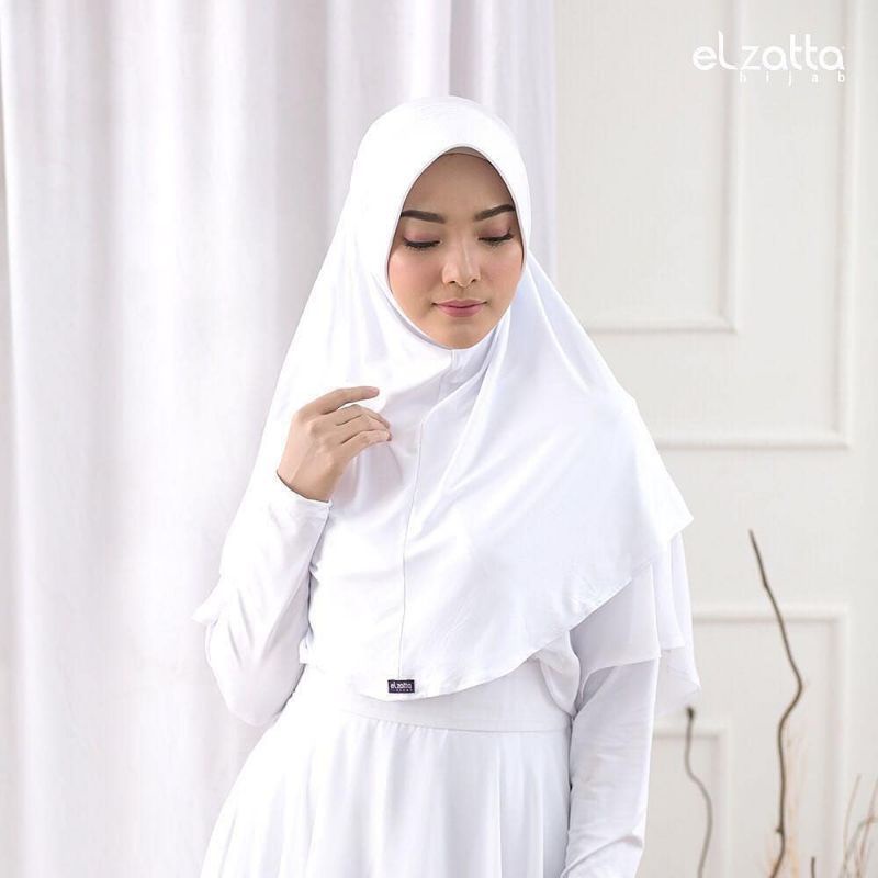 BERGO ELZATTA KERUDUNG HIJAB JILBAB KRUDUNG BERGO INSTAN  LANGSUNG POLOS PUTIH HITAMELZATA ZARIA CASUAL ELZATTA-Putih - 902
