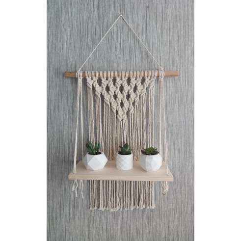 (READY STOK) Macrame rak gantung kayu/ Macrame ambalan/ Rak buku/ Dekorasi rumah