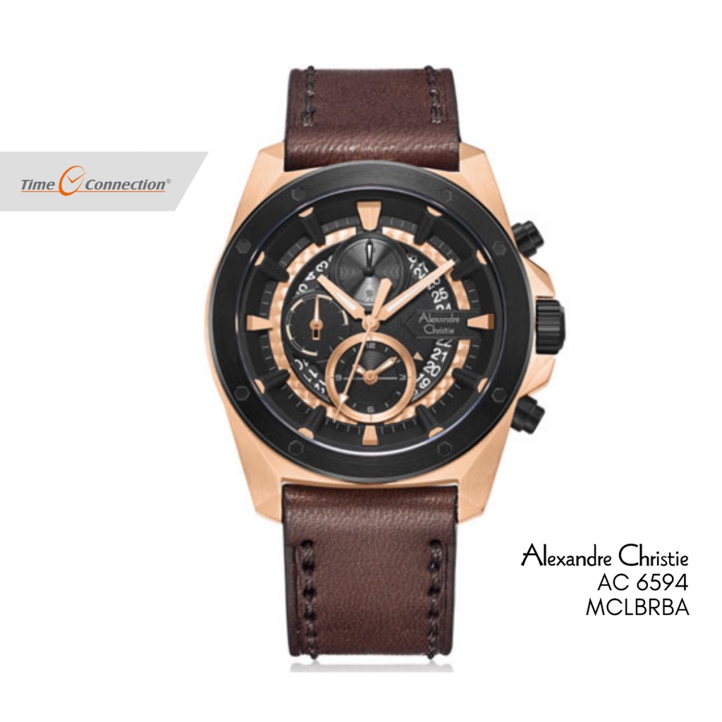 Alexandre Christie AC 6594 MCLBRBA Hitam Rosegold Original / Jam Tangan Pria Kulit / Black Gold Leat