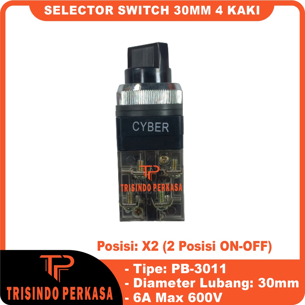 Selector Switch 2 posisi Stay-Put 30mm PB3011 4 kaki