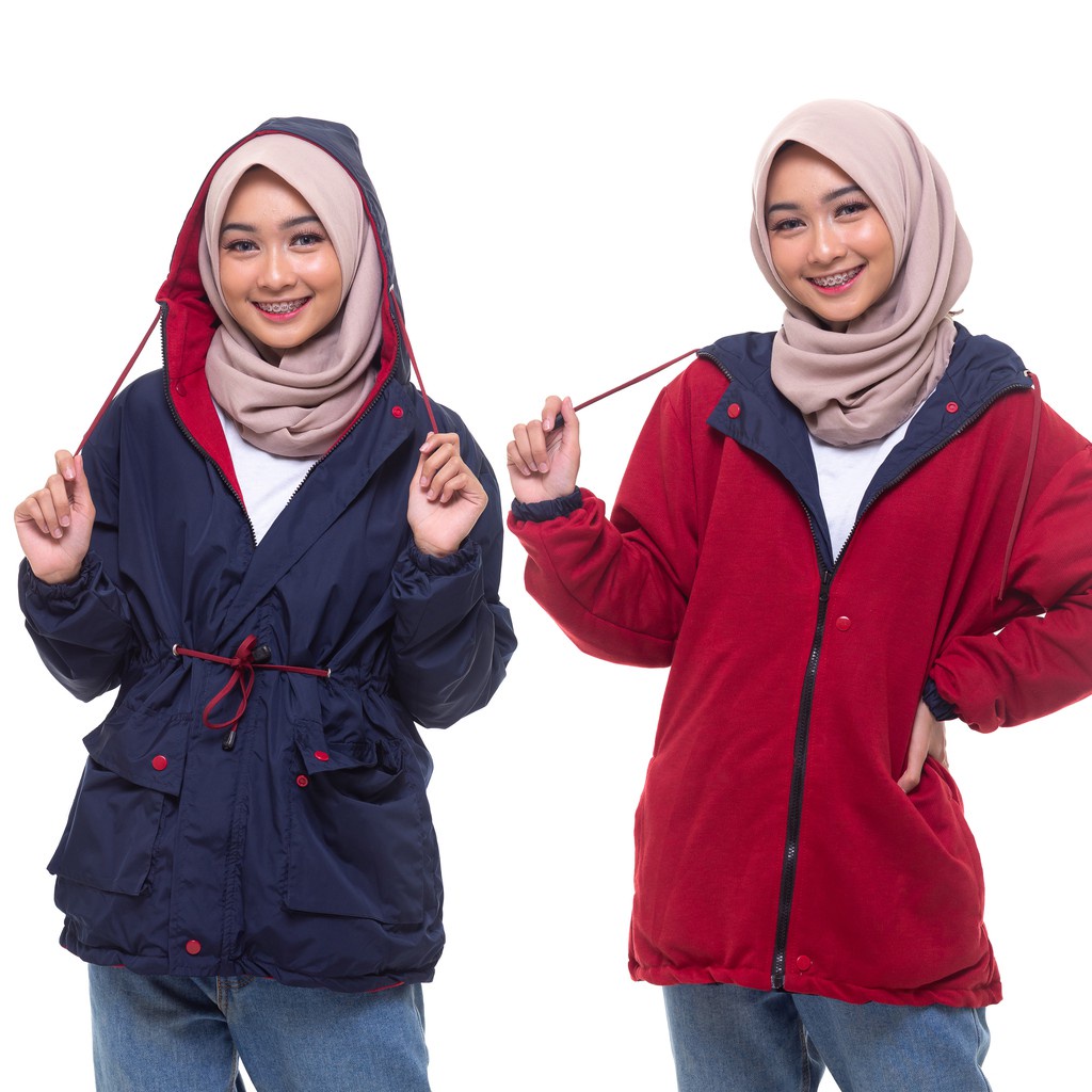 Jaket Parasut Wanita Parasit Outdoor Waterproof Outerwear Anti Air Bolak Balik Warna Kombinasi Hoodie Wanita Murah