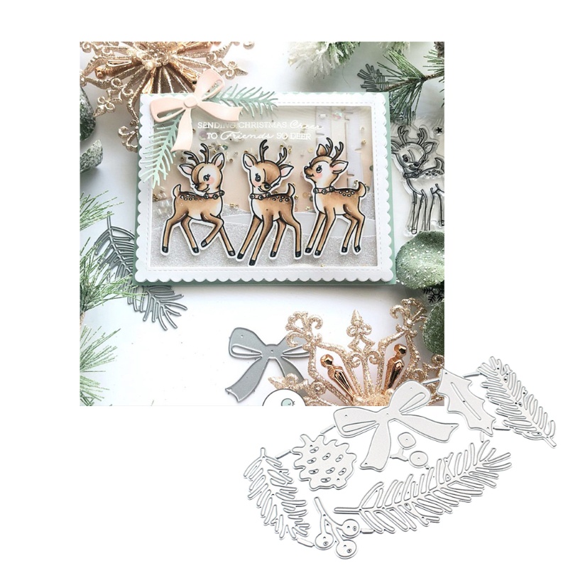 Cetakan Stensil Cutting Dies Motif Daun Natal Bahan Metal Untuk Scrapbook / Craft DIY