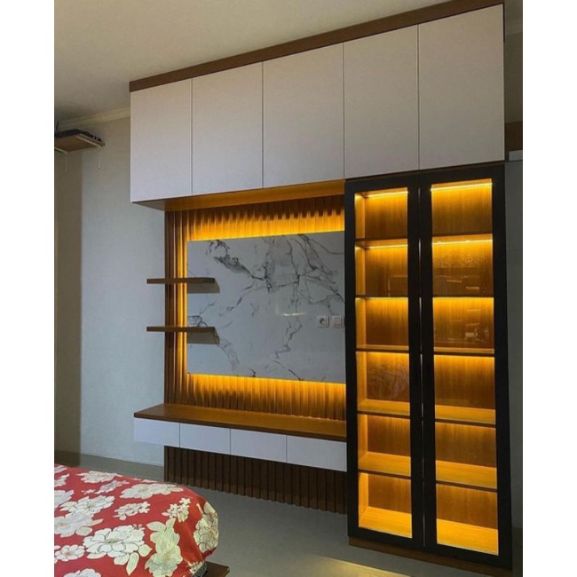 lemari pakaian set backdrop tv