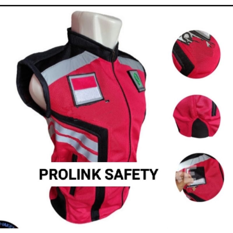 ROMPI SAFETY HSE BAHAN FULL TASLAN MERAH KOMBINASI HITAM LOGO VECRO PEREKAT