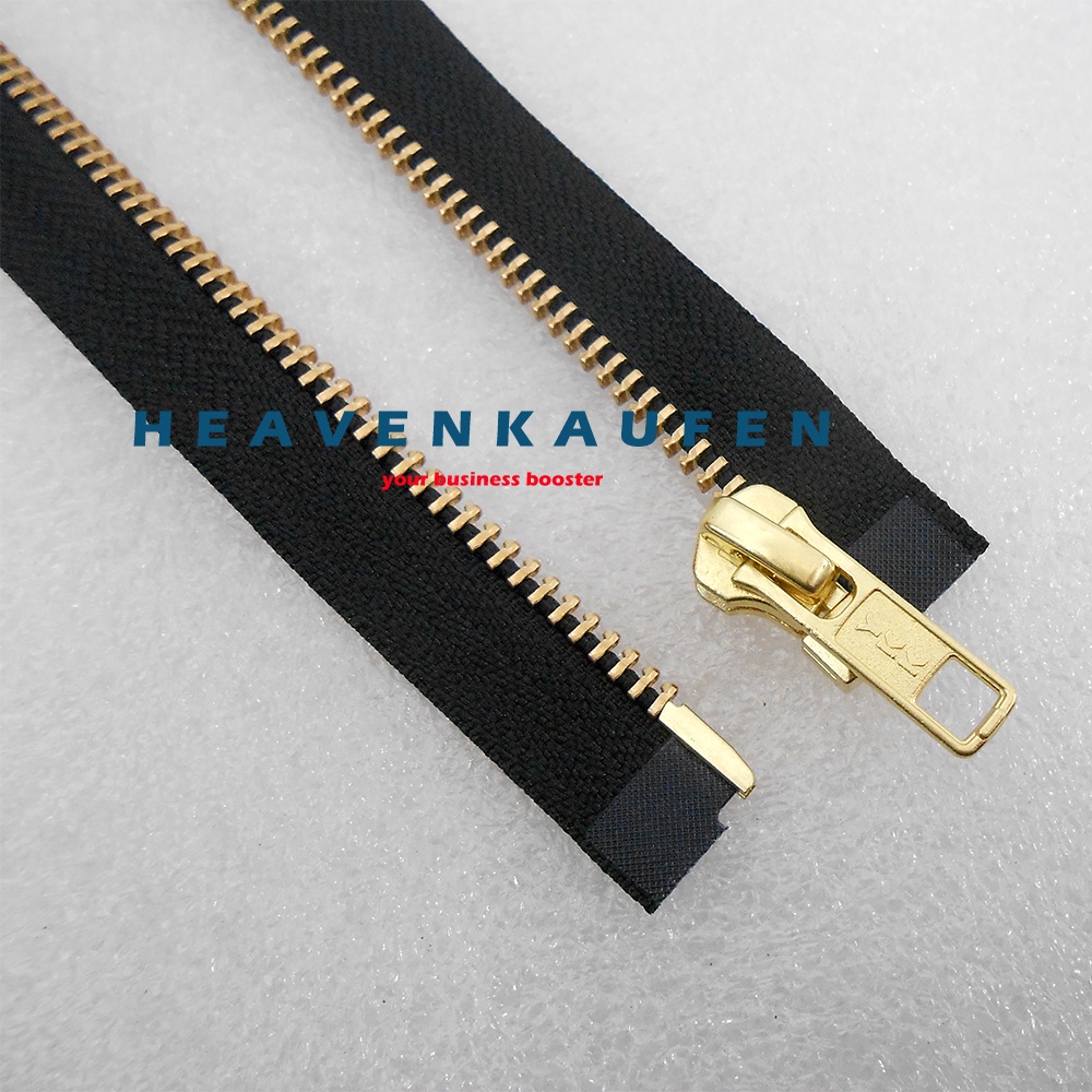 Resleting Zipper Jaket YKK Gigi Besi 55 cm / 22 inch Hitam Gold Open End Tidak Bolak Balik