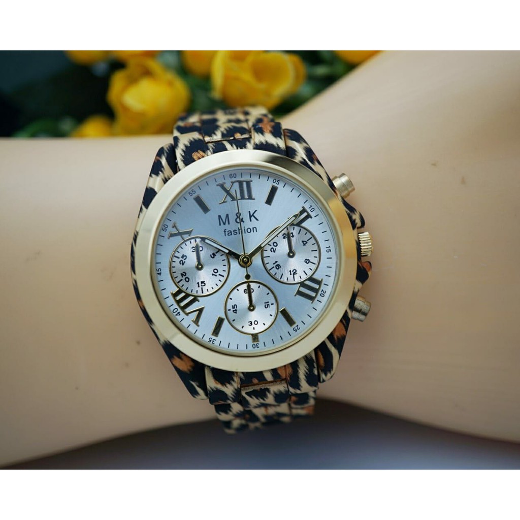 Jam Tangan perempuan merk MK Motif Leopard Murah Modis