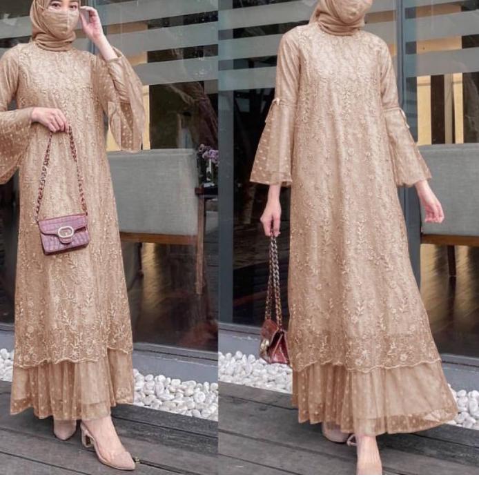 ✭ DRESS TILE MUTIARA BUNGA /MAXI DRESS CANTIK/ MX GELA - LD /Cp / GAMIS TILE BRUKAT TERBARU / DRES P