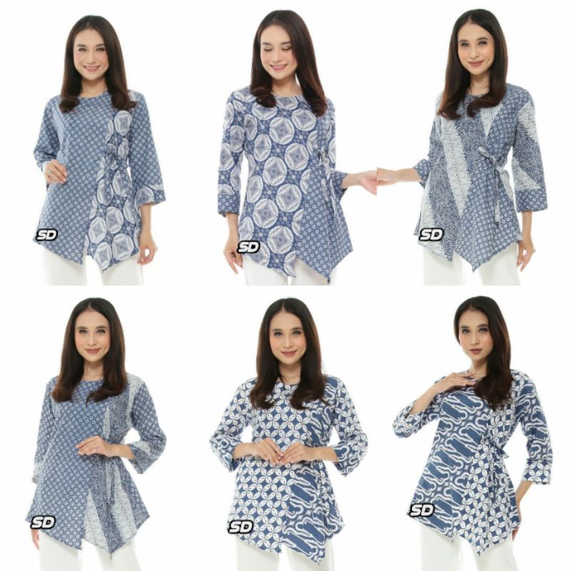 Baju Batik Wanita Modern Atasan Batik Kerja Wanita Blouse Batik Kantor Batik Kombinasi Seragam Batik M L XL XXL