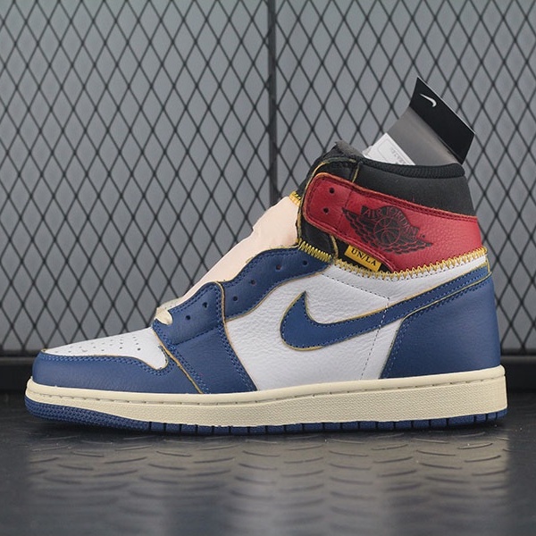 Air Jordan 1 AJ x UNION Joint Limited Stitching Blue Toe Basketball Shoes BV1300-146
