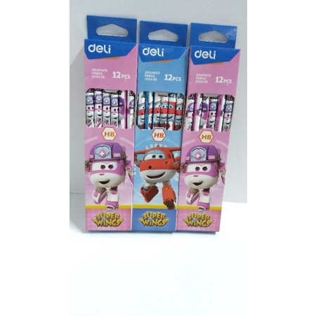 

PENSIL HB PENSIL KAYU KARAKTER SUPER WINGS MERK DELI /PAK ISI 12 PCS