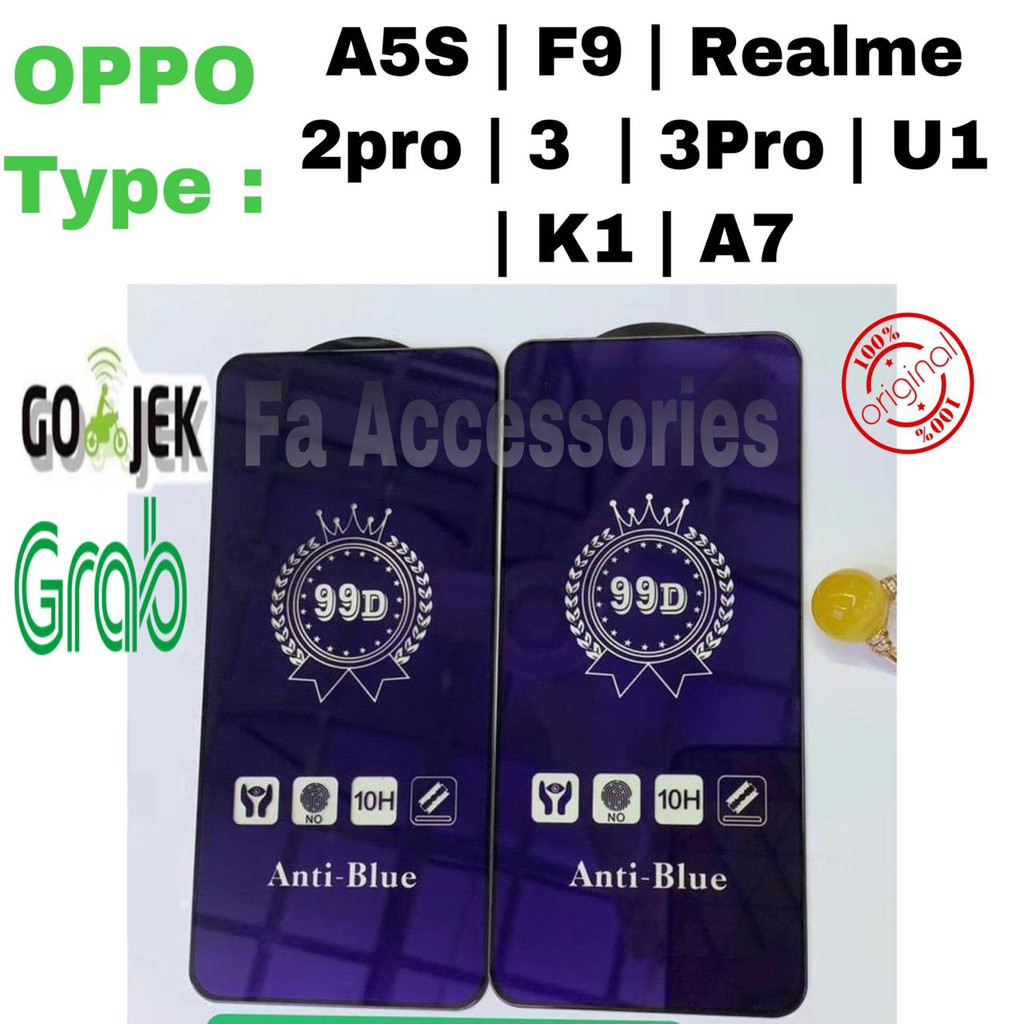 Tempered Glass Bluray Anti Blue Light Full 10D OPPO A5S F9 F9PRO REALME 2PRO 2  3 3PRO  U1 K1 A7 pro