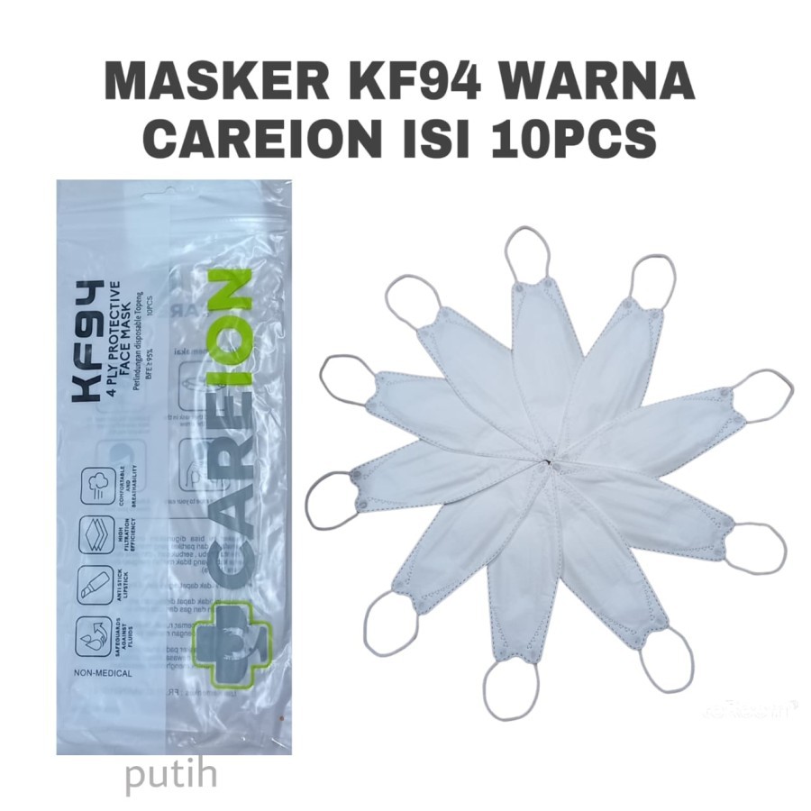 MASKER KF94 CAREION DEWASA ISI 10PCS PUTIH HITAM KF94 DEWASA 4PLY