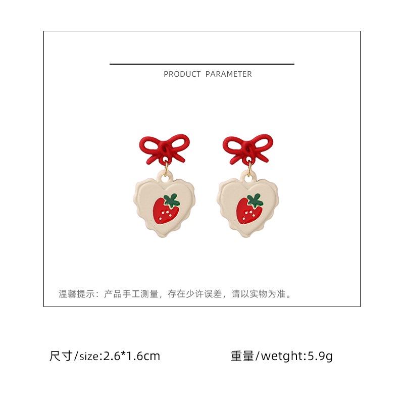 Sterling silver jarum cute Korea menyegarkan love strawberry busur manis anting-anting stud anting-a