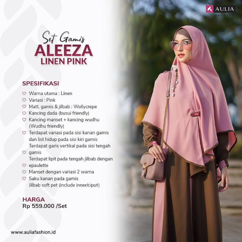 SET GAMIS ALEEZA LINEN PINK  | GAMIS SYAR'I AULIA FASHION DISKON TERBARU