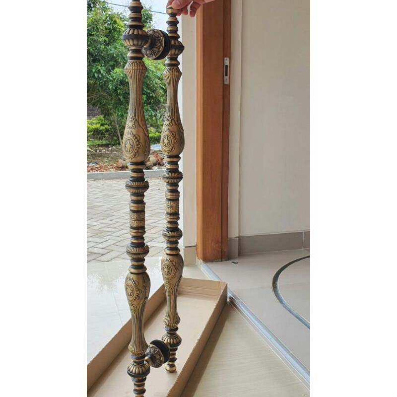 bisa cod handle pintu rumah kuningan ukir panjang 100 cm gagang pintu 1meter tarikan pintu rumah bah