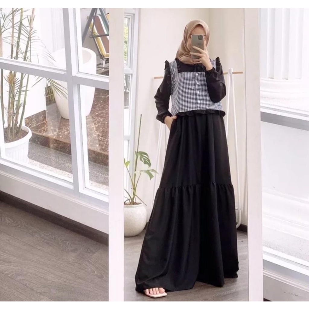 GAMIS OUTHER BAJU MUSLIM MOTIF KOTAK | DRESS WANITA KEKINIAN | TERLARIS | PROMO FLASH SALE