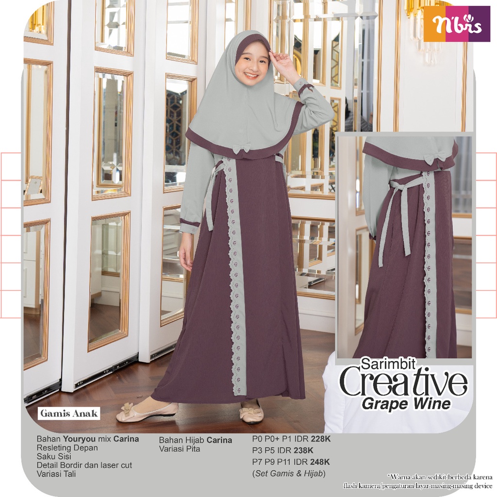 Nibras Sarimbit CREATIVE Bahan Youryou mix Carina Gamis Grape Wine Koko Quiet Gray Baju Couple Keluarga