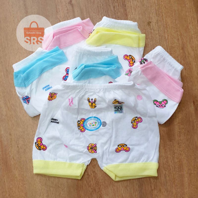 6 Pcs (1/2 Lusin) Celana Pendek Bayi Lucky Pendek 0-6 Bulan Happy Time SNI Newborn SEGI EMPAT SUNJOLY