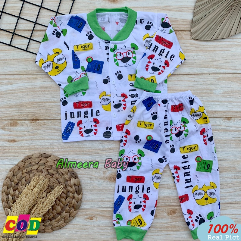 Setelan Baju Tidur Bayi Piyama Bayi Lengan Panjang Kancing Depan Usia 3-12 Bulan Almeera Baby and Kids