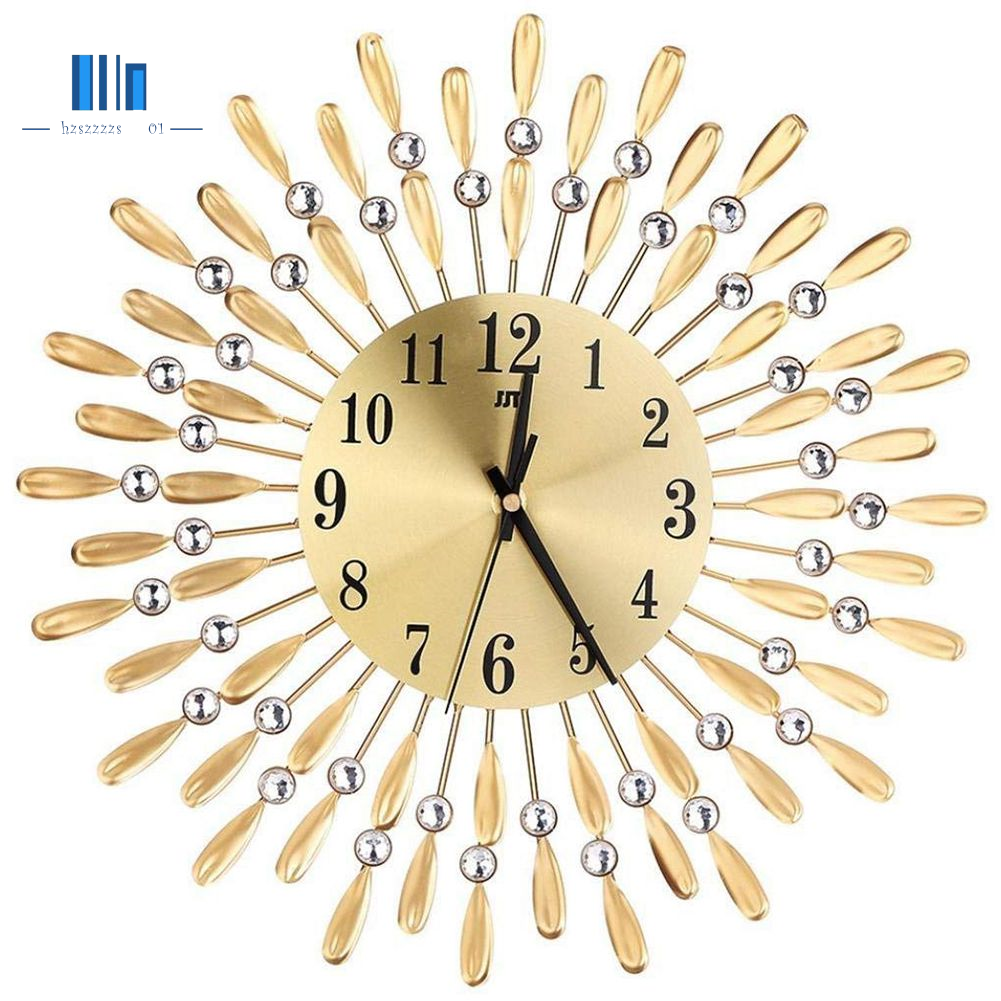 15 Inch 3d Large Wall Clock Shiny Rhinestone Sun Style Modern Living Room Decor Gold Shopee Indonesia