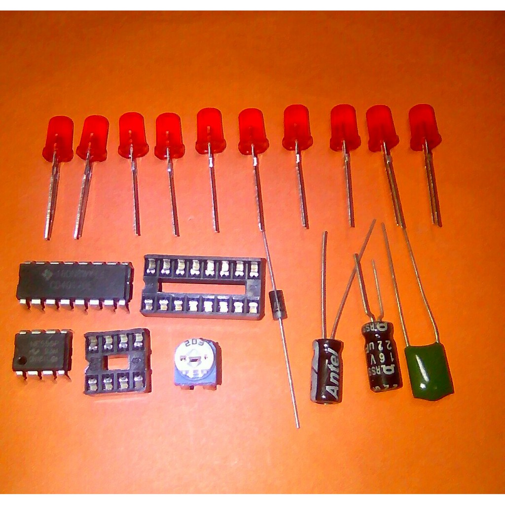 KIT running led berputar NE555 CD4017 10 led