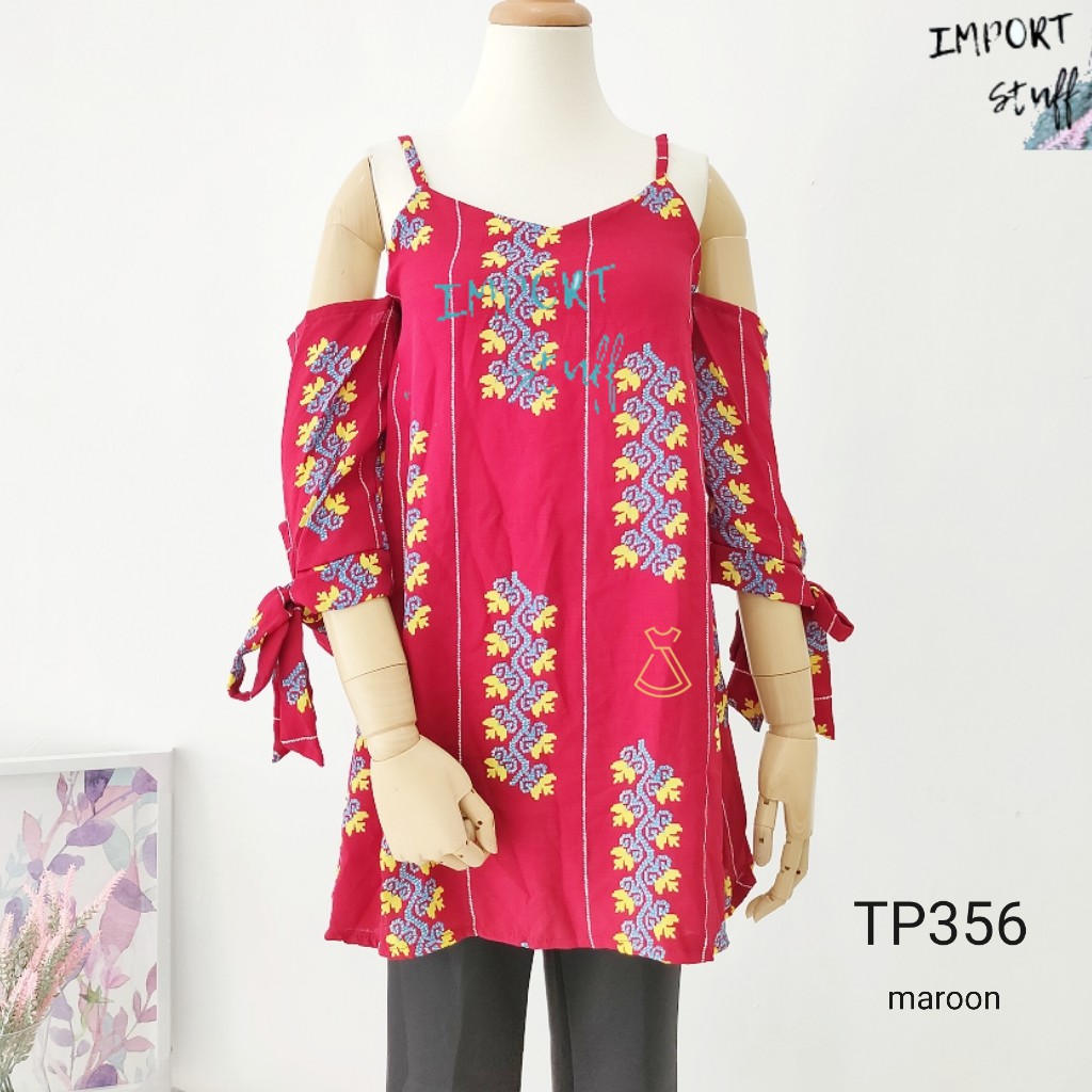 TP356 - BAJU ATASAN WANITA MOSCREPE LUCU MURAH IMPORT KOREA