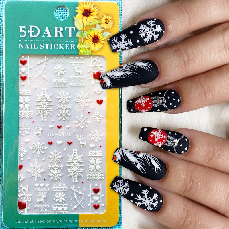 Stiker Kuku Motif Natal / Musim Dingin / Snowflake / Burung / Gingerbread Man 5d Untuk Dekorasi Nail Art