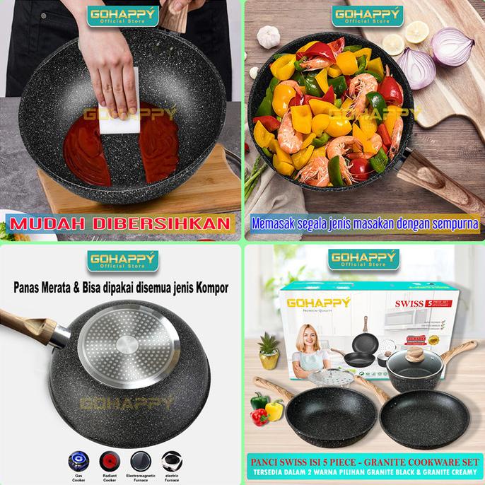 Panci set Granite Swiss Wok Frying Milk Pan 5 PC
