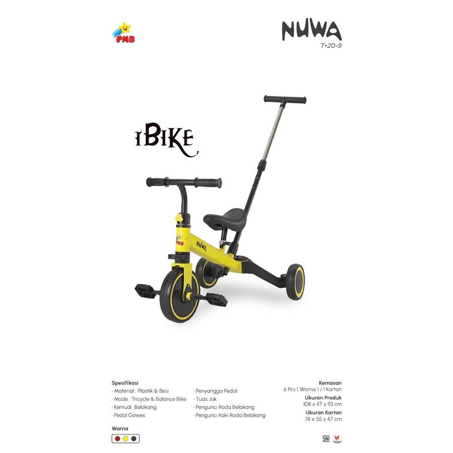 Sepeda Anak Roda Tiga Tricycle NUWA Seri T20-9 (PUSHBIKE)