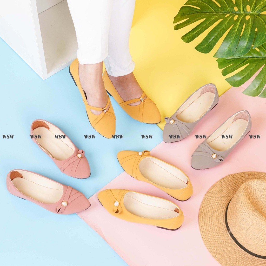 WSW- SEPATU WANITA FLATSHOES FLAWLESS MUTIARA DAN SILANG