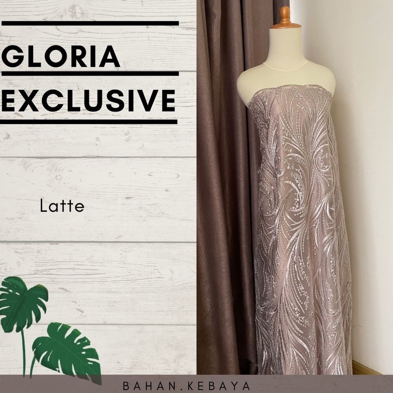 Bahan Kebaya Kain Brukat Brokat Tile Tule Mutiara Gloria Exclusive Warna Cokelat Susu Nude Latte