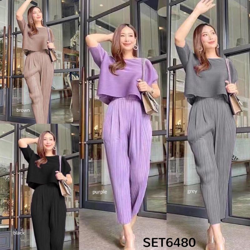 Baju setelan oneset setcel 2in1 rajut knit set nagita slavina natal christmas slit blouse top & pant