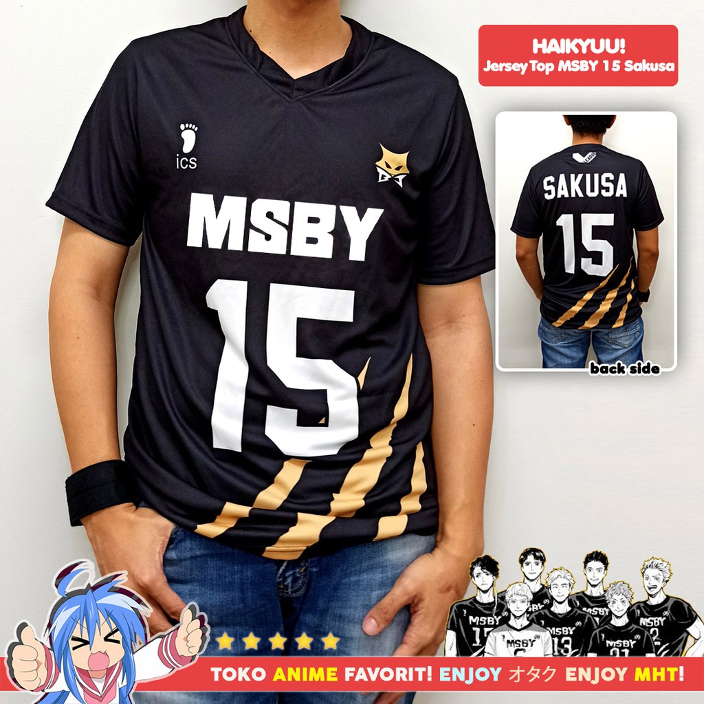 Kostum Anime Cosplay Haikyuu Kaos Atasan Jersey MSBY Black Jackals No. 15 Sakusa Kiyomi