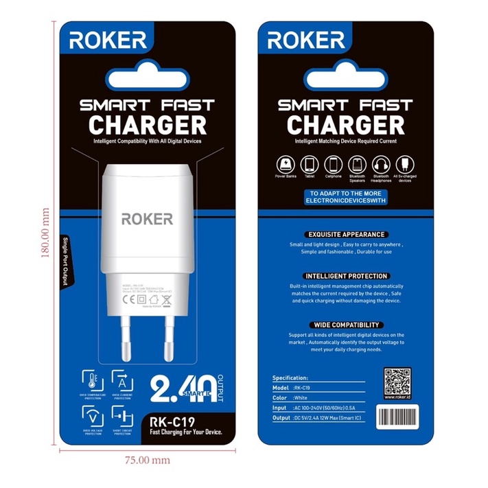 CHARGER ROKER SMART FAST CHARGER RK-C19  2,4A