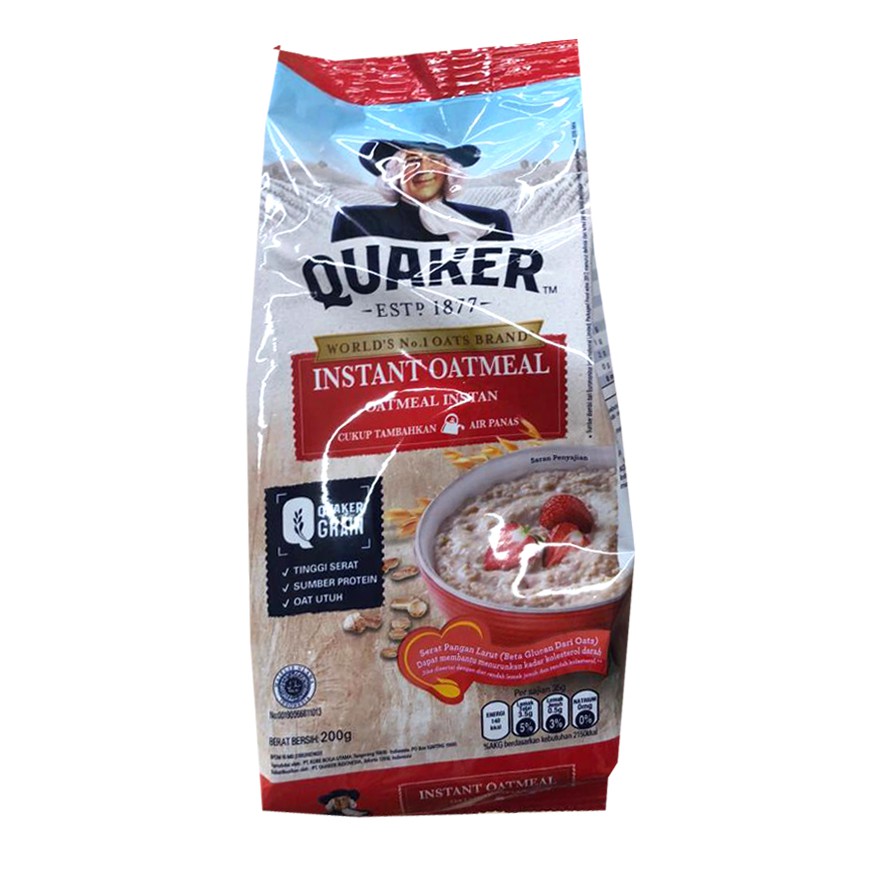 Quaker Instant 200gr Oatmeal Instan Kuarker Kuaker Sereal Tepung Bubuk Instan Oat Meal Kemasan Pouch