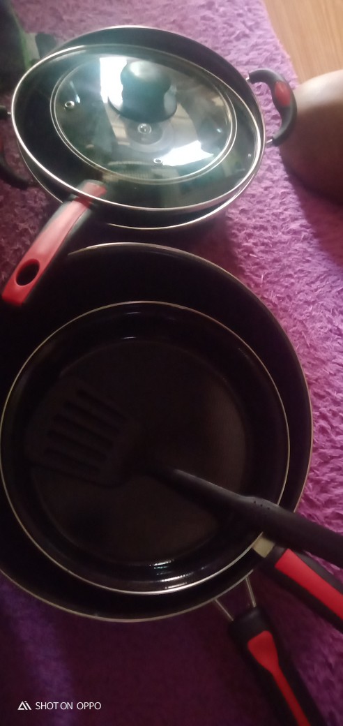 Wajan Enamel Set Gagang Merah/wajan Penggorengan Teflon Anti Lecet (texania)