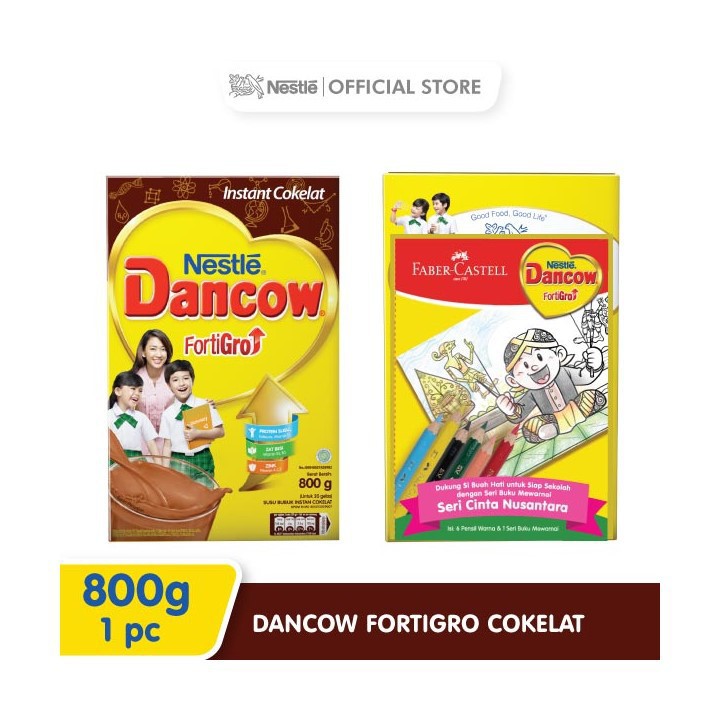 Dancow FortiGro Susu Bubuk Cokelat Usia Sekolah Box 800gr FREE Buku Mewarnai