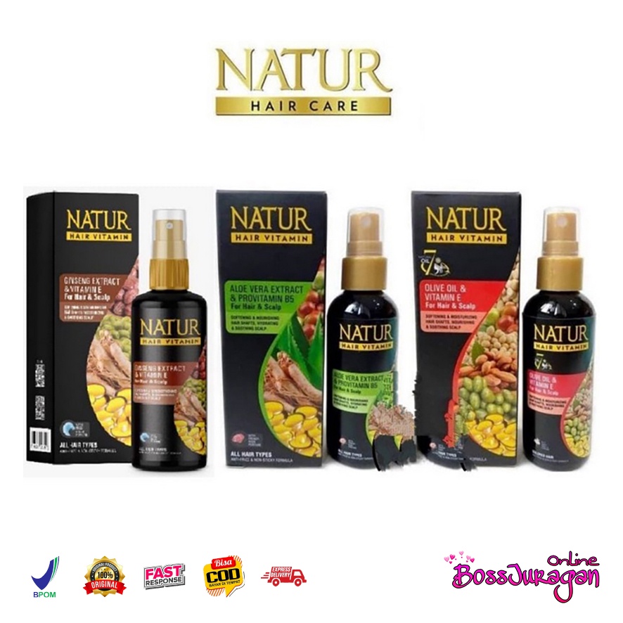 (BOSS) NATUR Hair VItamin 80ml - Olive Oil &amp; Vitamin E | Ginseng Extract &amp; Vitamin E | Aloe Vera Extract &amp; Provitamin B5