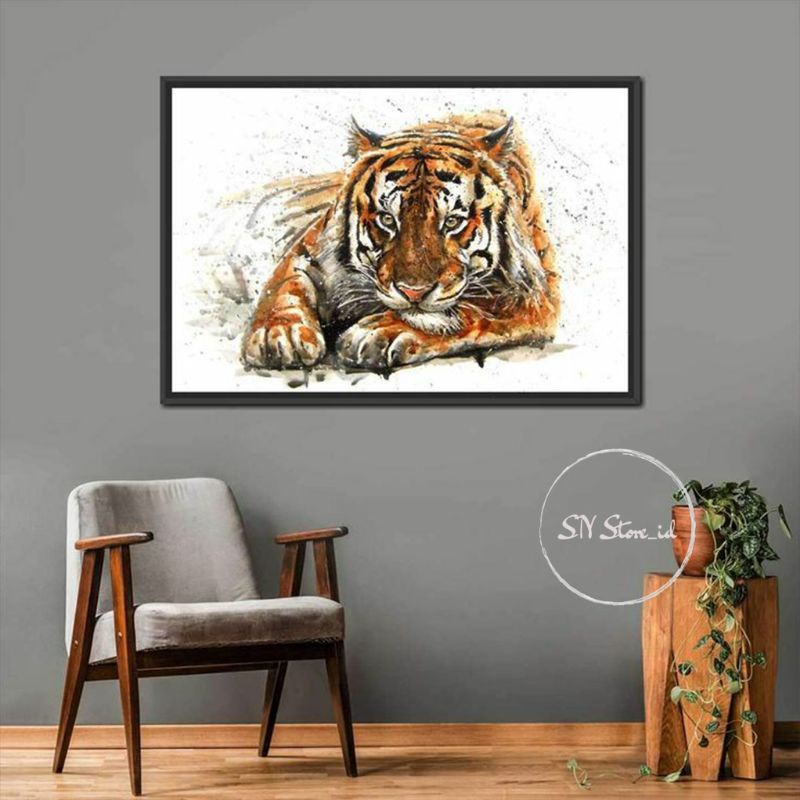 lukisan dinding kanvas harimau abstrak realis 3D lukisan dinding besar dekorasi rumah hiasan dinding