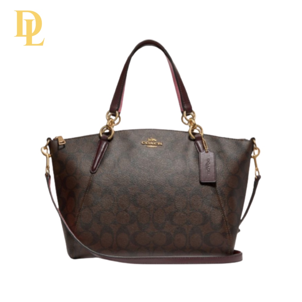 COACH SMALL KELSEY SATCHEL IN SIGNATURE CANVAS BROWN MAROON ( F28989)