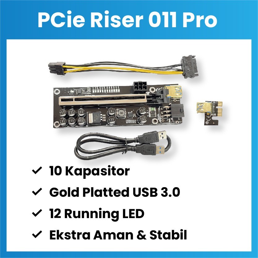 PCIe Riser Card 011s PRO For Mining VGA / GPU 10 Kapasitor