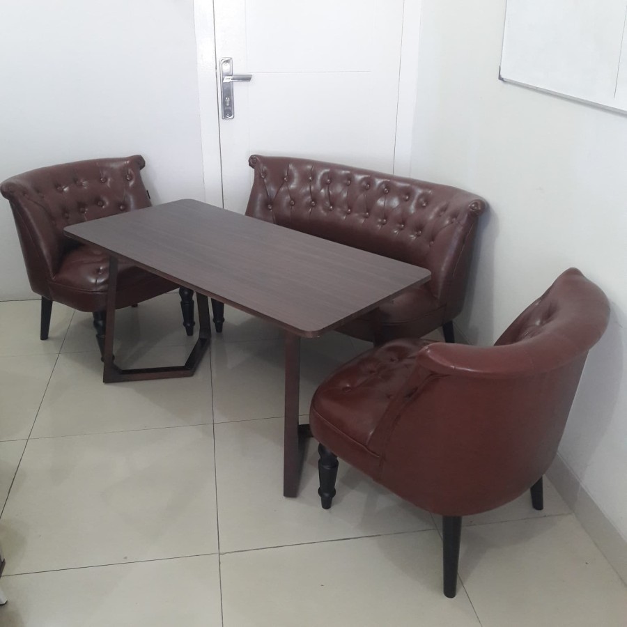 Set Kursi Meja Tamu Busa Minimalis Modern Kayu Jati