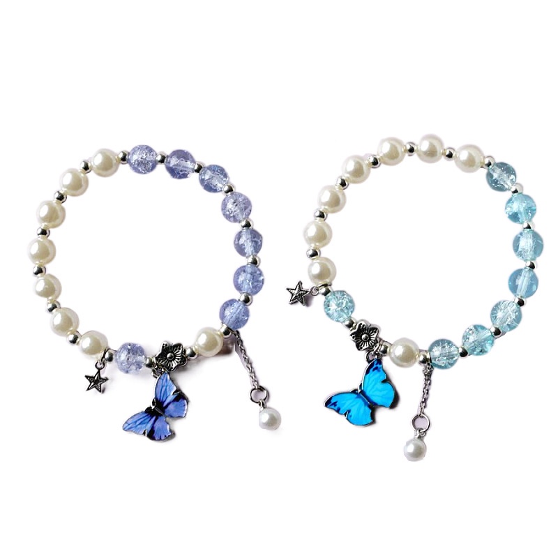 Lovely Crystal Beads Butterfly Charm Fortune Bracelet for Women Girls Wrist Chain Bangle Jewelry