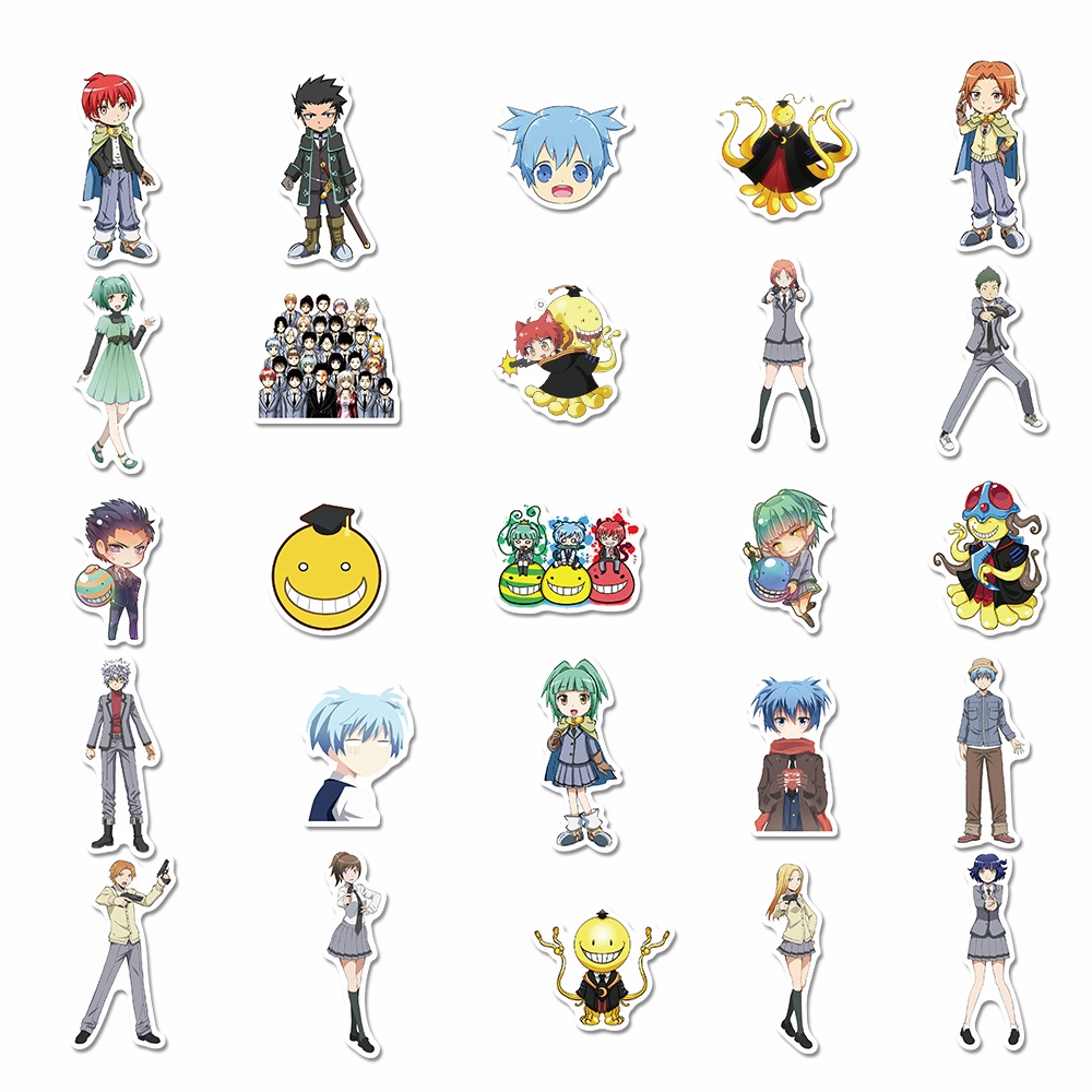 50pcs Stiker Desain Kartun Anime Assassination Classroom Anti Air Untuk Laptop