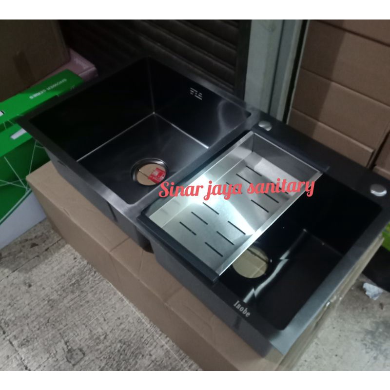 Kitchen sink minimalis inobe 8245 black &quot;ORIGINAL&quot; / Bak cuci piring inobe hitam 8245