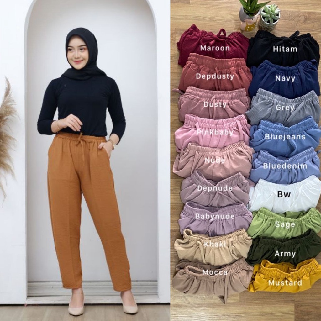 Binar Collection MB 02- Celana Pensil baggy Pants Wanita XL dan 3L Jumbo dewasa / Celana Jumbo Ibu katun Crinkle adem nyaman Celana kerja / harian / santai murah