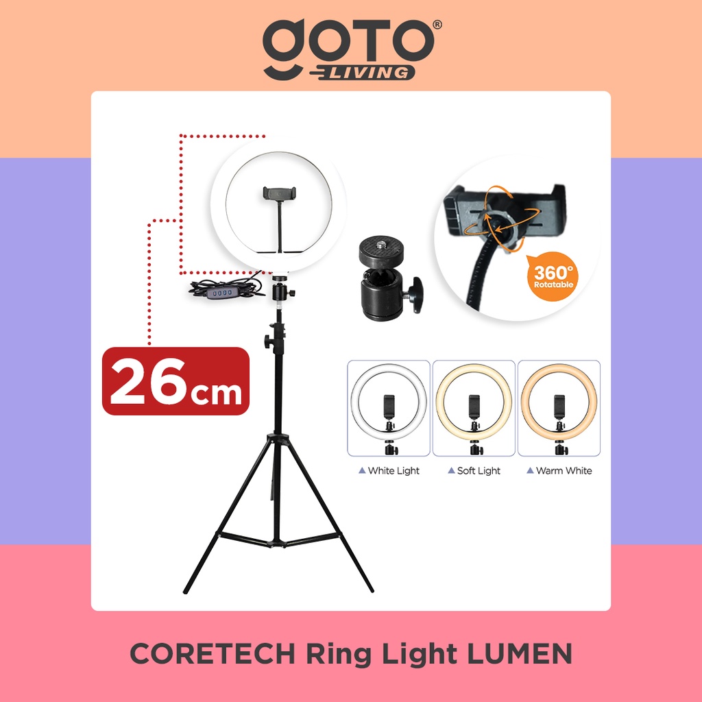 coretech lumen ring light stand tripod lampu selfie tiktok vlog