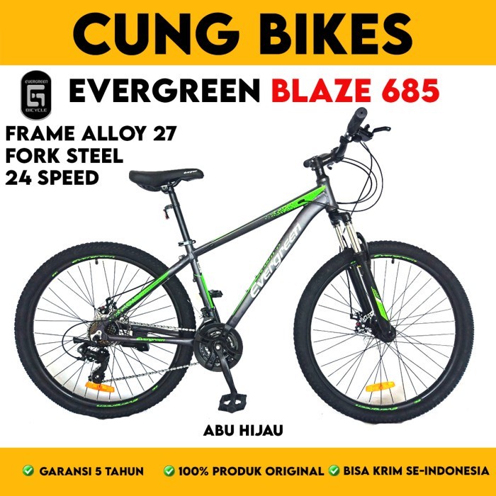 SEPEDA GUNUNG 27.5 INCH MTB EVERGREEN BLAZE 685 FRAME ALLOY 3 x 8 SPEED inner cable