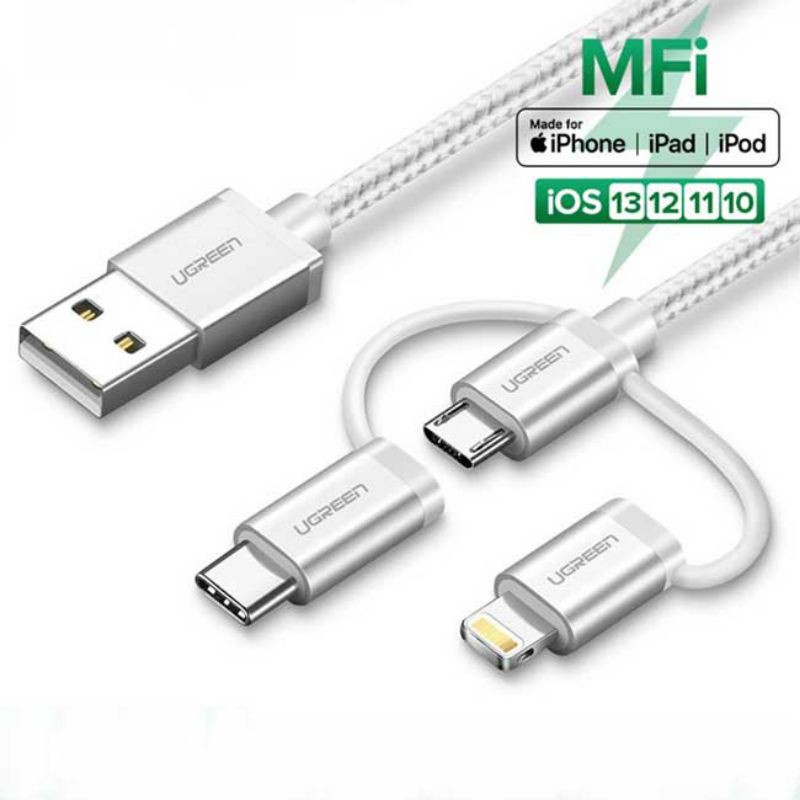 Ugreen 3 in 1 USB Cable Lightning Mfi Certified Type C Micro USB