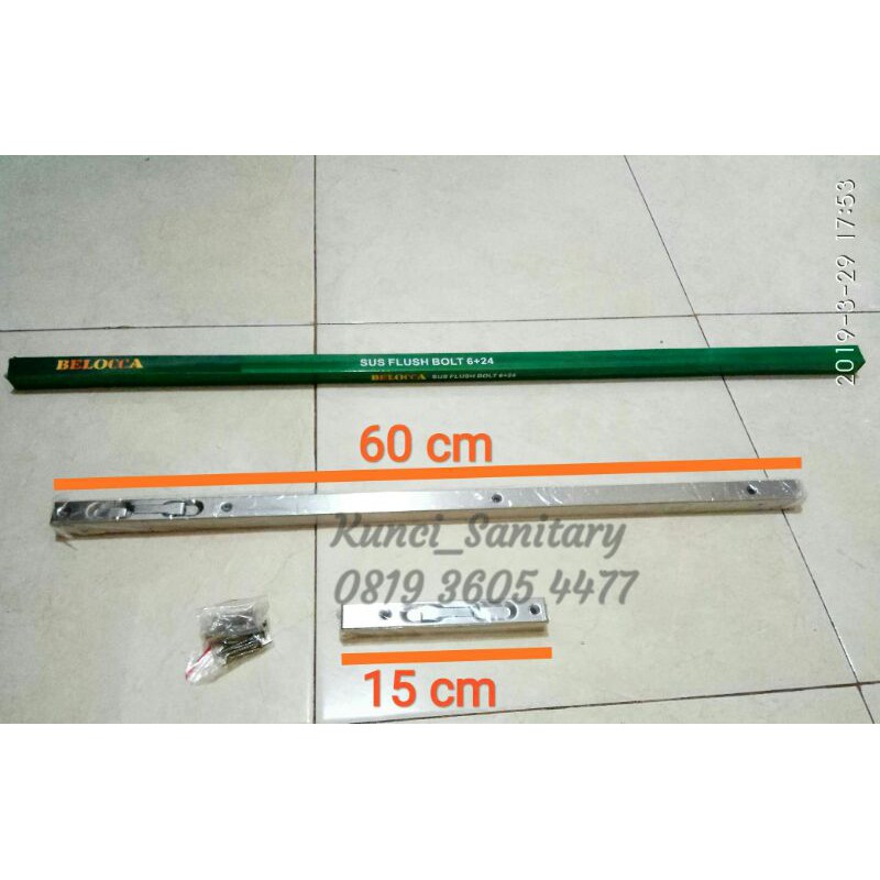 Grendel Tanam 60 cm Stainless Belocca / Grendel Pintu Tarung Belocca / Slot Pintu Kupu-Kupu